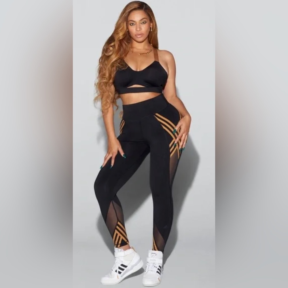 Adidas Ivy Park Black Pack 3-Stripes Mesh 7/8 Tights BLACK AND GOLD (L)